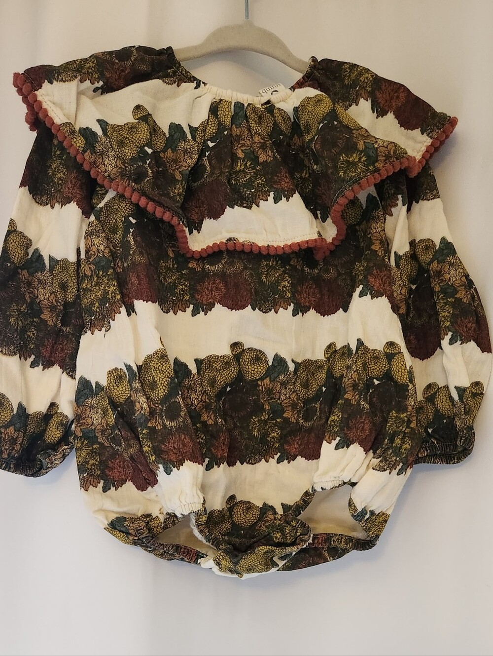 kate quinn Cream Floral Pom-Trim Ruffle Baby Romper